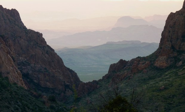 We are on the edge of Texas, looking through the Window of the Chisos Mountains into the mountains of Mexico.