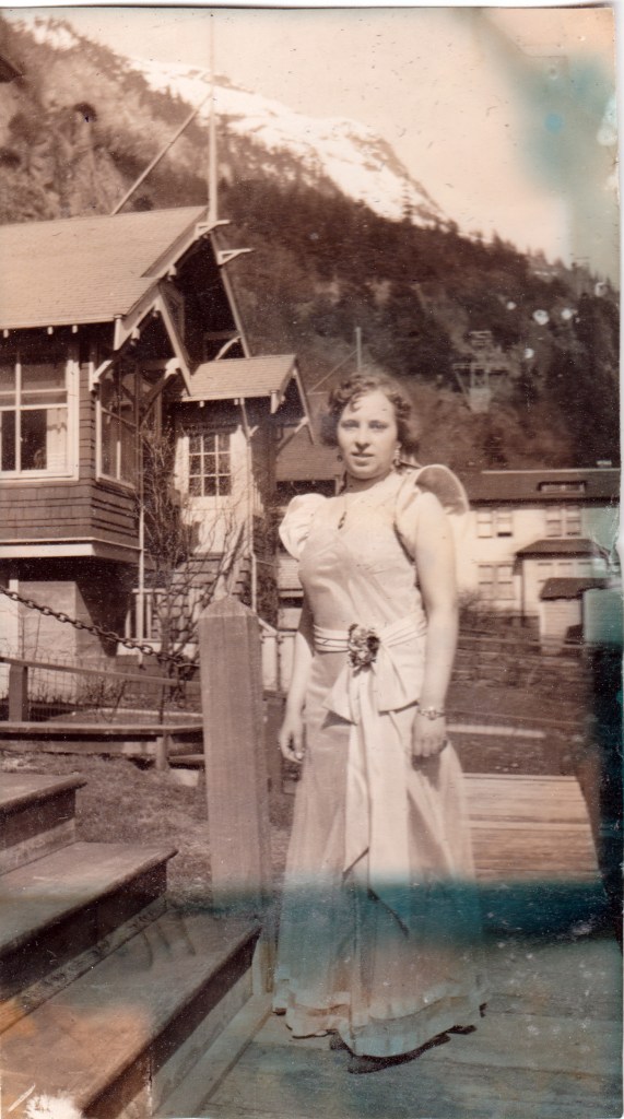 1930s woman in gown, Juneau, Alaska