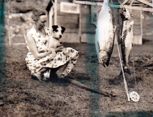 woman, dog, and fish, 1934 Alaska