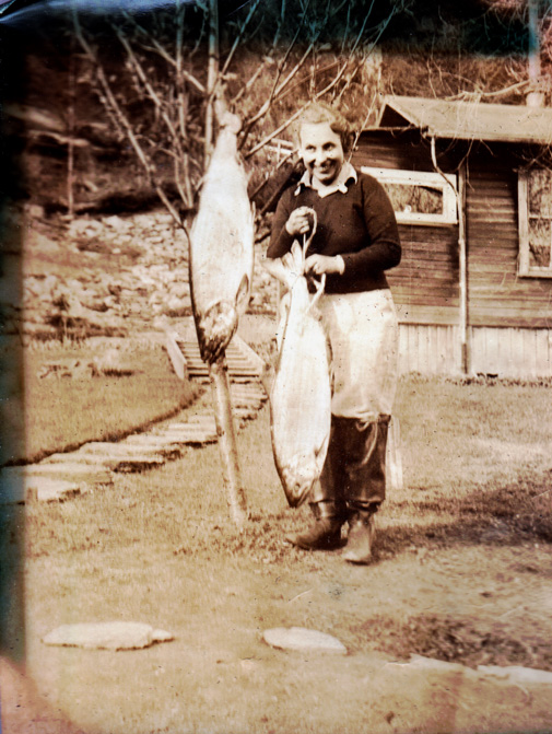 woman with salmon, 1930s