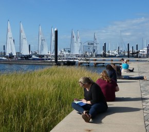 people journaling outside