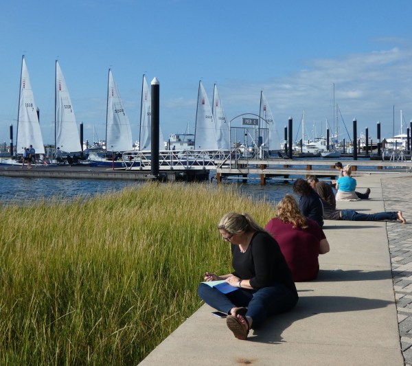 people journaling outside